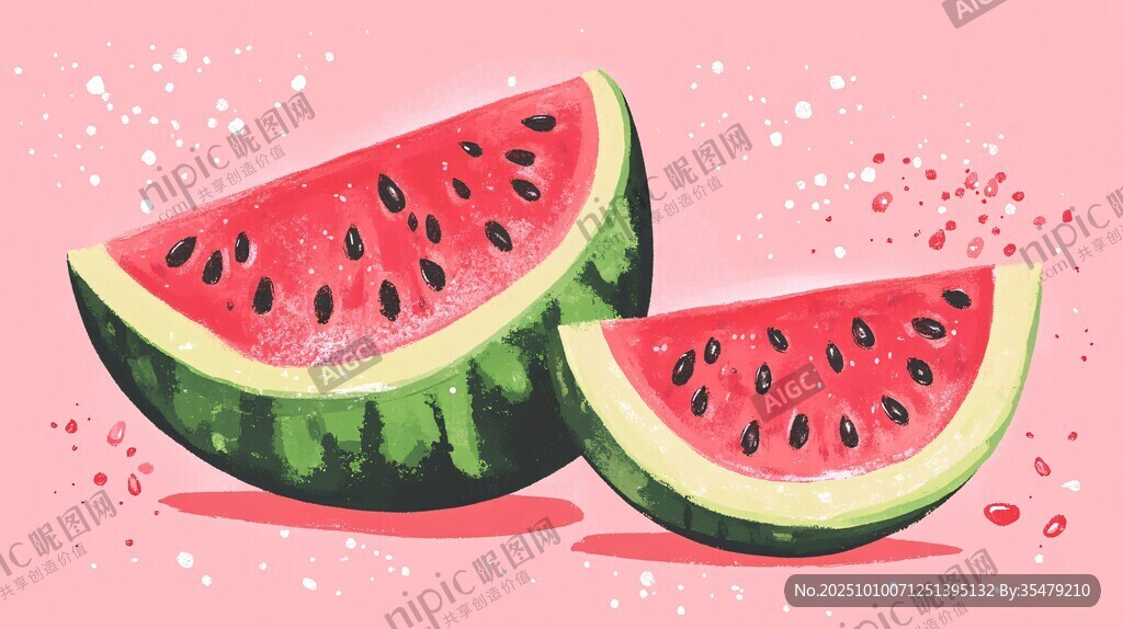 夏日雙片西瓜插畫