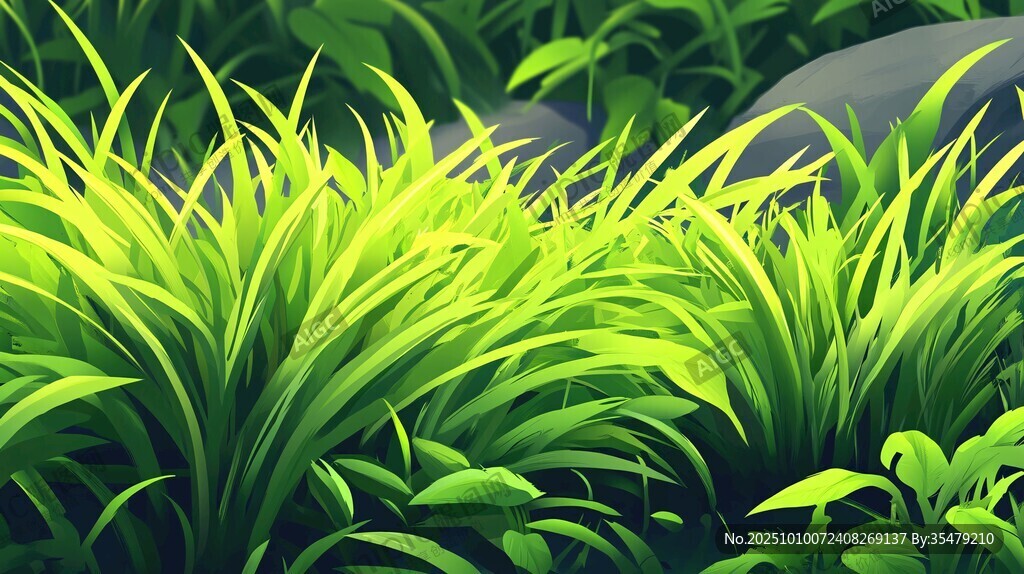 清新綠意草地與巖石景觀