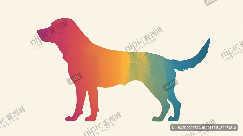 彩虹色狗狗剪影圖案