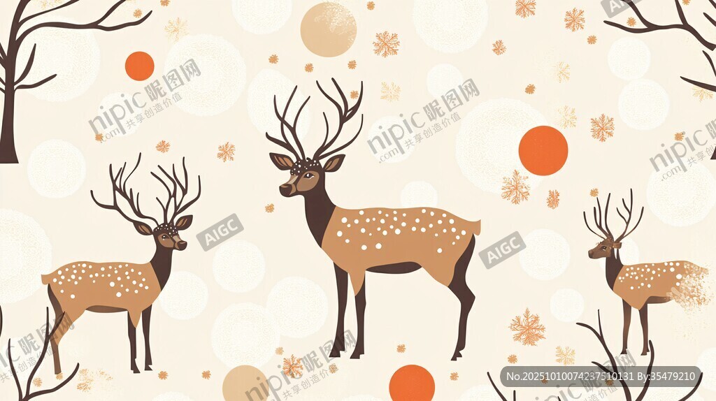 冬日鹿影 自然溫馨插畫
