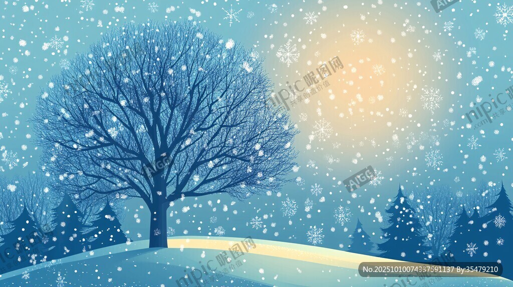 冬日雪景中的孤獨(dú)樹木