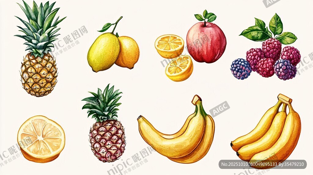 多彩新鮮水果插畫集合