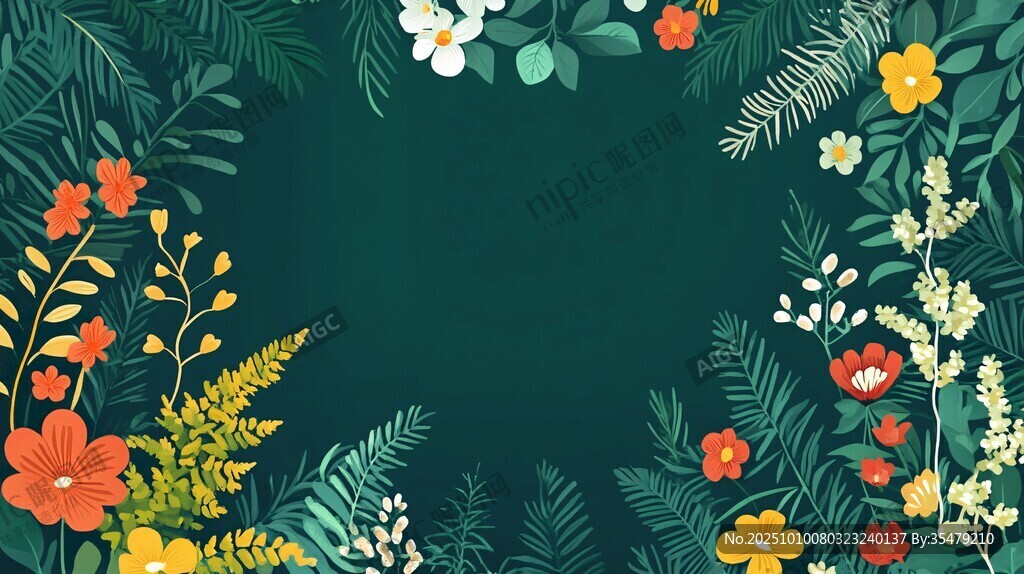 繽紛花卉環(huán)繞的清新背景