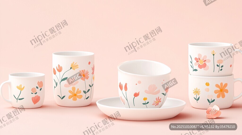 花卉圖案陶瓷杯碟組合
