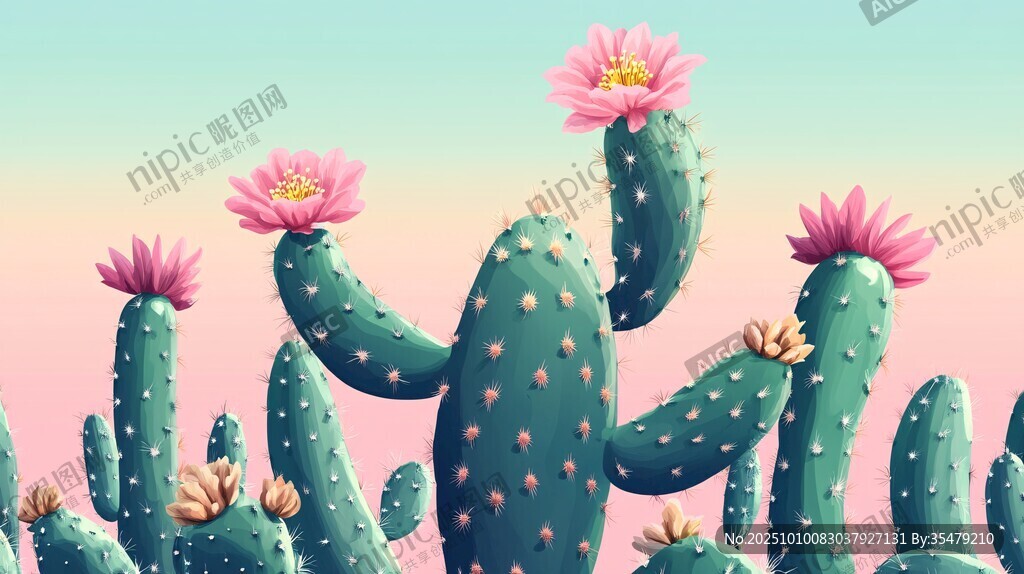 粉色仙人掌花海夢幻景象