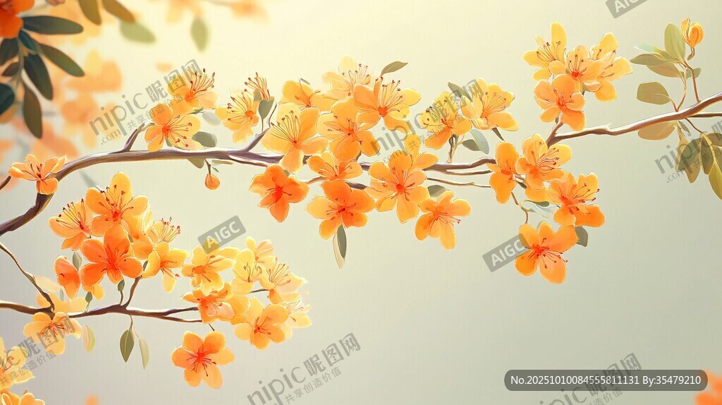橙黃繁花滿枝春意濃