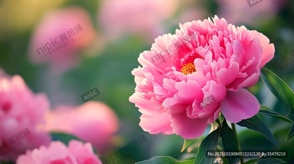 嬌艷盛開(kāi)的粉色牡丹花