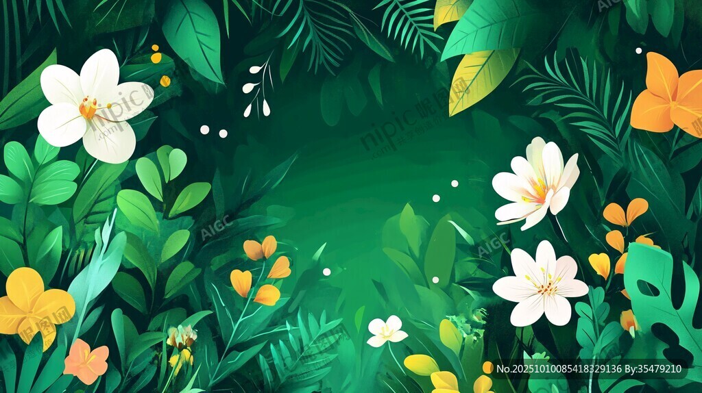 熱帶花卉綠植夢幻場景