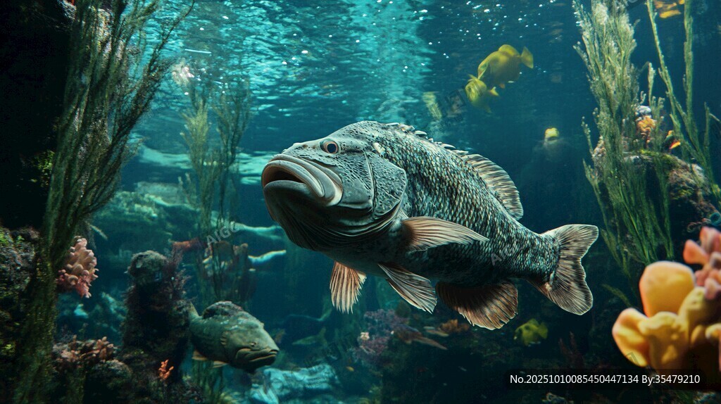 水族館中的大魚與繽紛海洋生物
