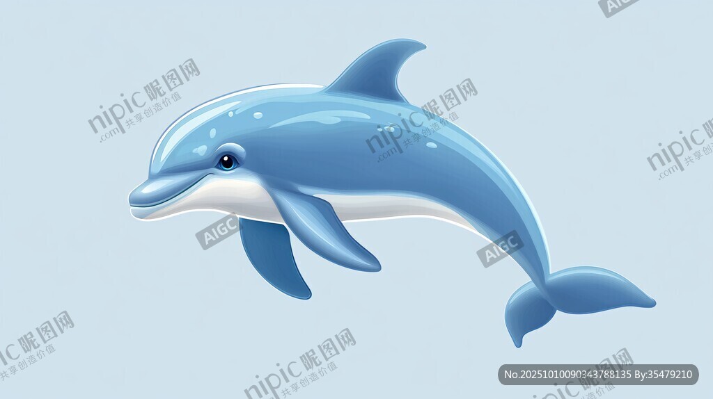 可愛藍色海豚插畫形象