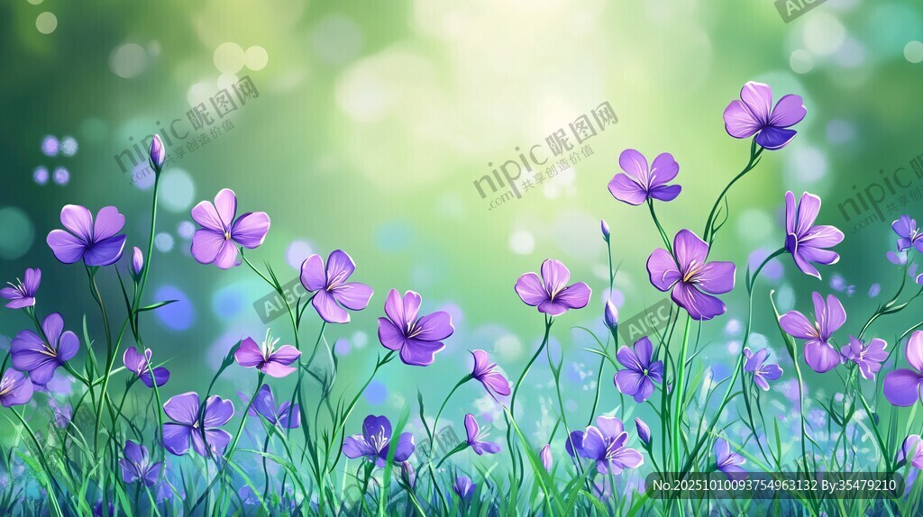 夢幻紫花綻放于綠野間