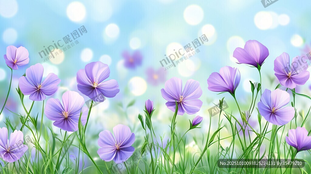 夢(mèng)幻紫花綻放于綠野間