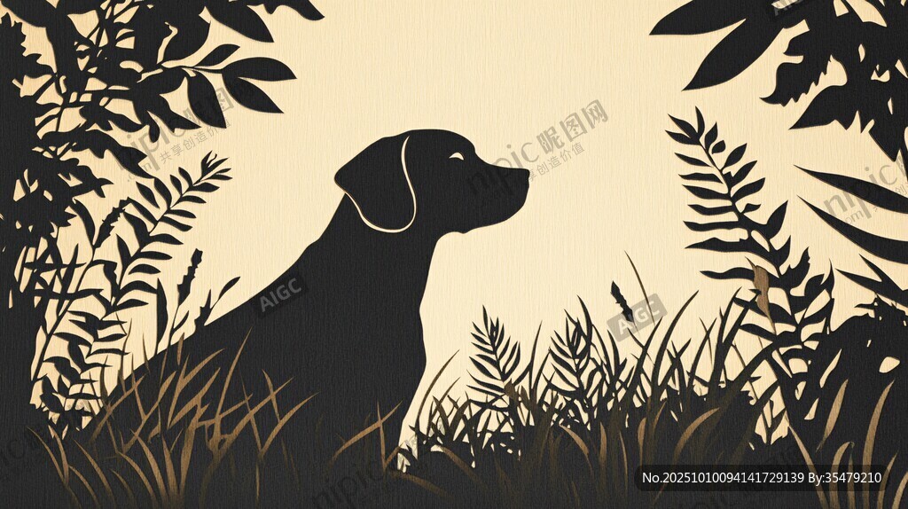 叢林中靜臥的狗狗剪影