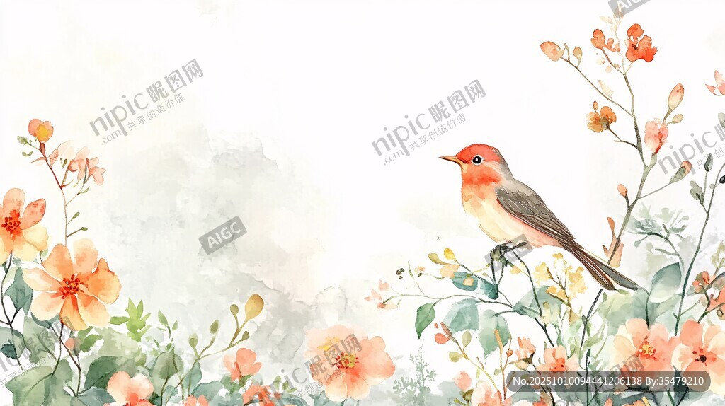 花鳥水彩畫 清新自然之景