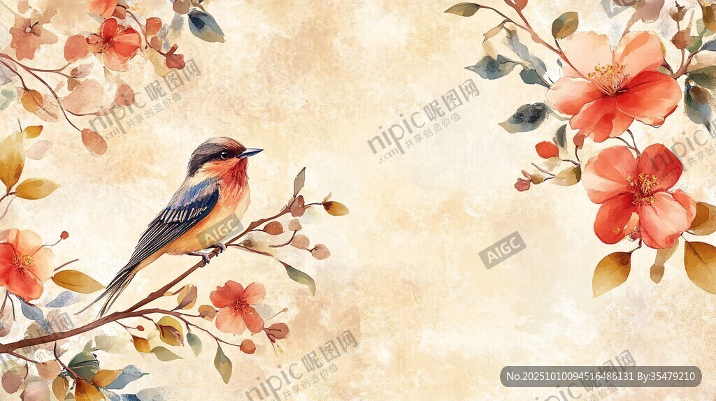 花鳥圖中棲鳥伴繁花