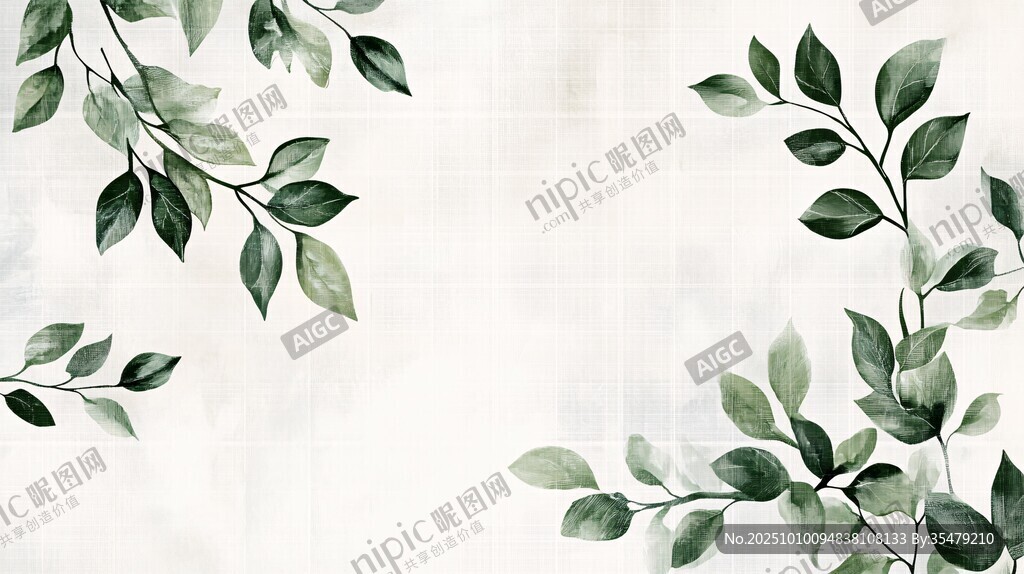 清新綠葉水彩背景圖