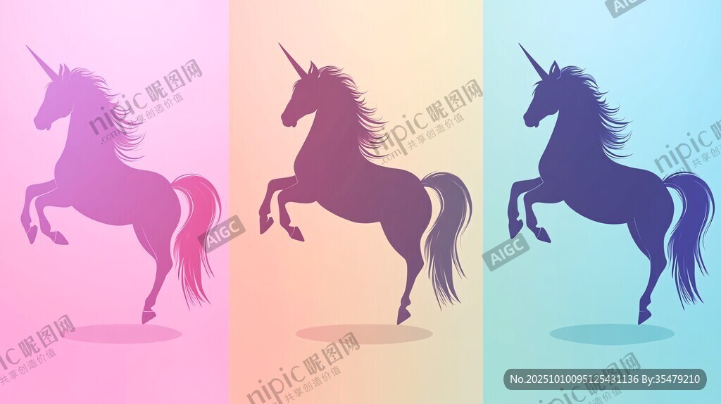 三匹夢(mèng)幻獨(dú)角獸剪影