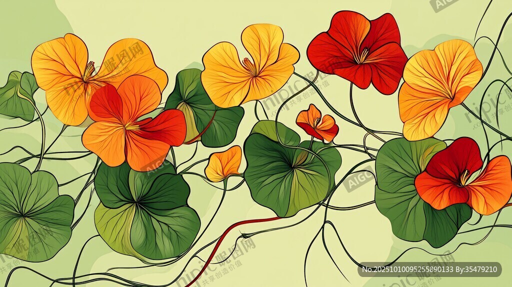 旱金蓮插畫(huà) 多彩花卉綻放