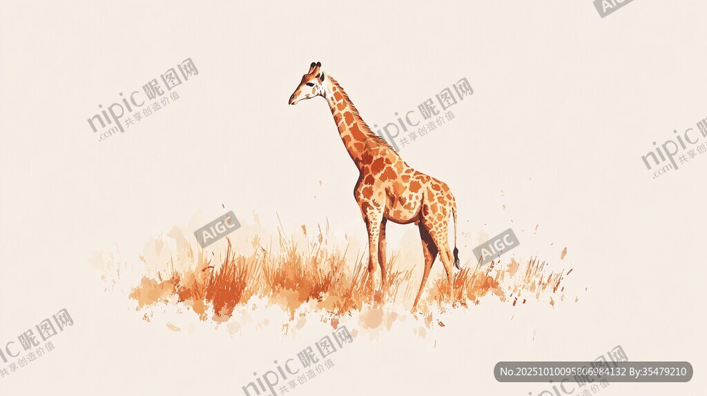 獨(dú)處長草中的優(yōu)雅長頸鹿