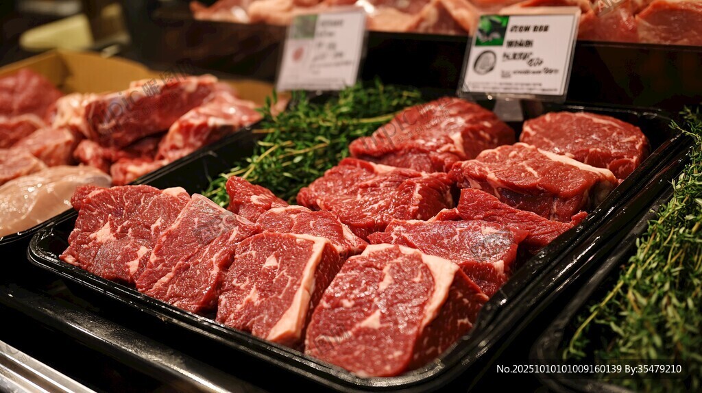 新鮮牛肉陳列在超市貨架