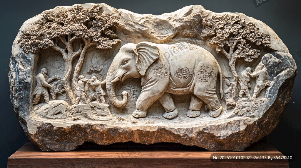 大象石雕 自然場景中的生靈