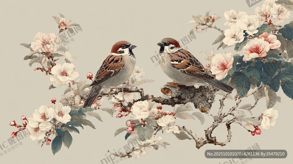 雙雀棲花圖