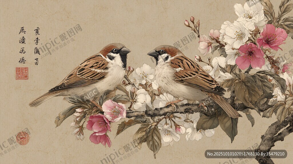 雙雀棲花圖