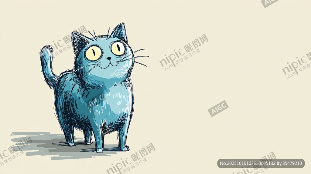 藍色貓咪插畫 俏皮可愛