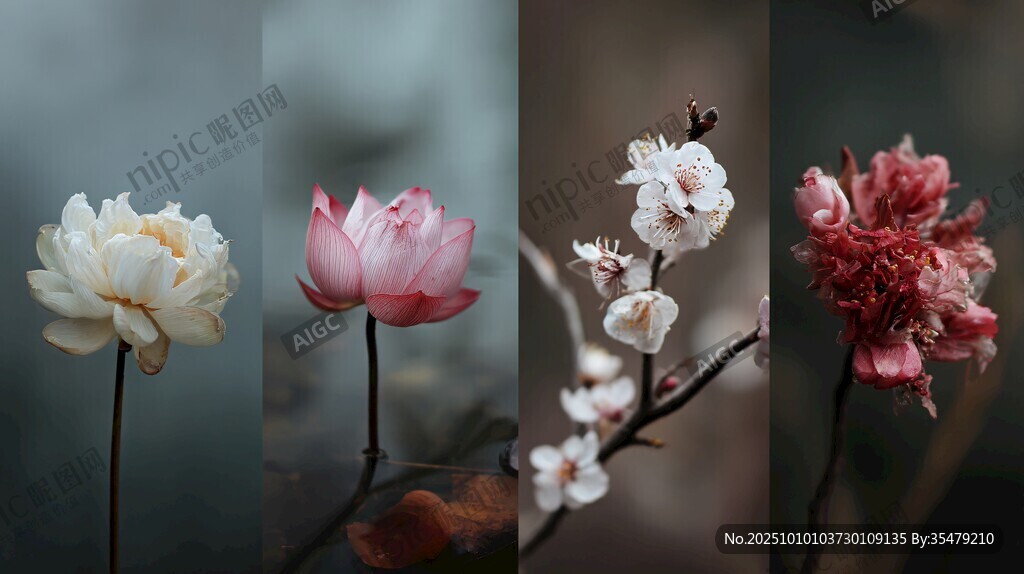 四幅花卉特寫美麗瞬間
