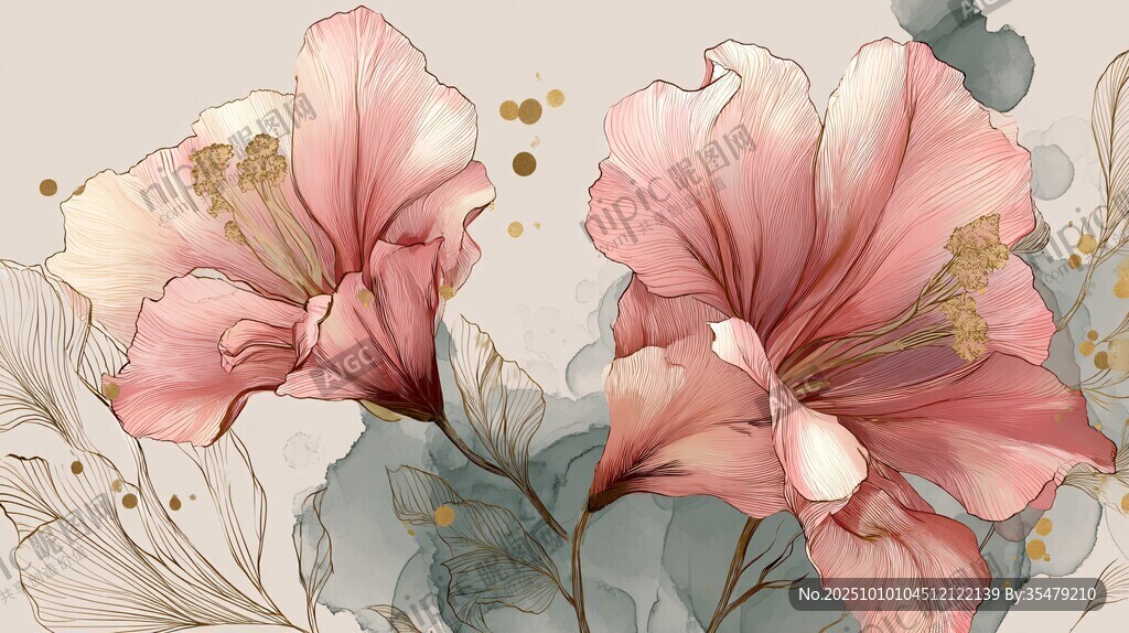粉色芙蓉花水彩風(fēng)插畫
