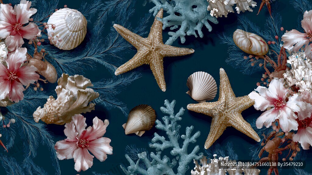 海洋花卉貝殼海星裝飾畫