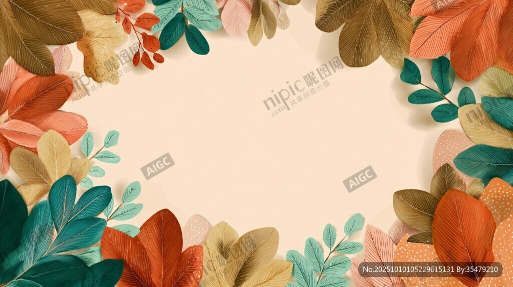 秋季花葉邊框背景圖
