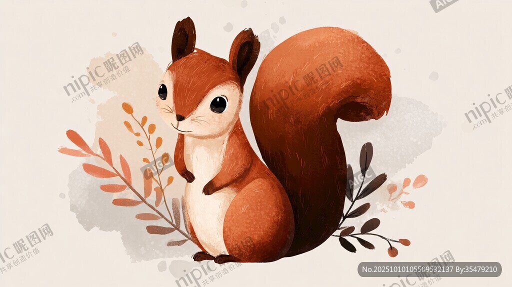 可愛(ài)松鼠插畫 自然風(fēng)萌物