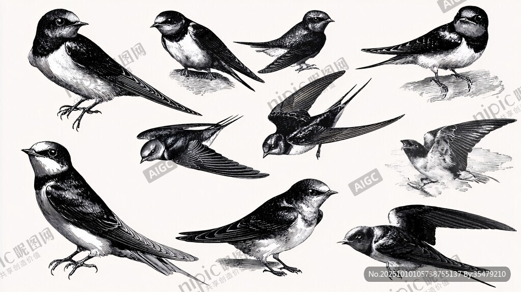復(fù)古風(fēng)格燕子鳥類插畫