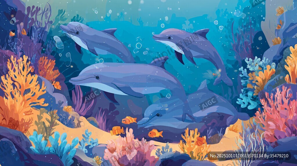 海底海豚暢游夢幻珊瑚海