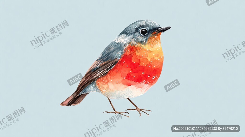 水彩畫中的多彩小鳥