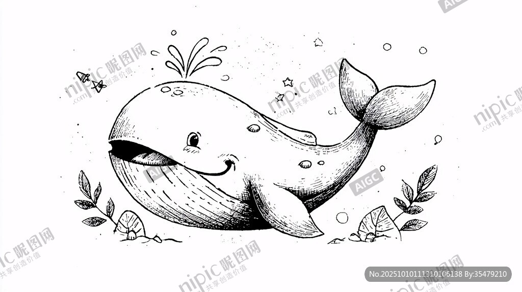 卡通鯨魚的海底趣味畫面