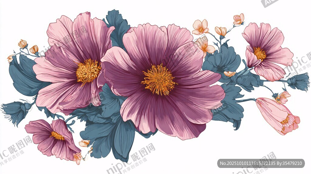 紫色花卉插畫 清新浪漫風