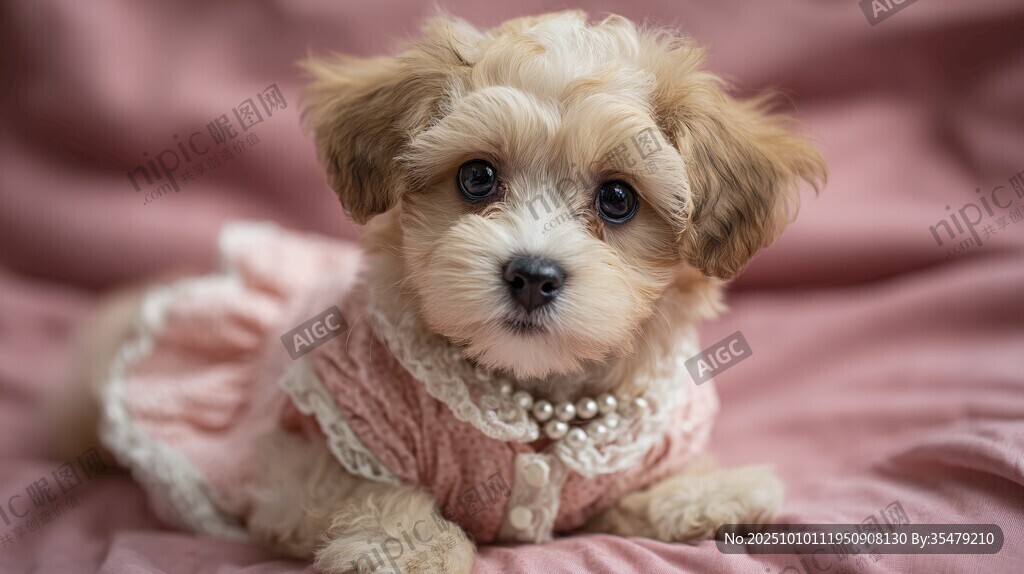 穿著粉裙的可愛小萌犬
