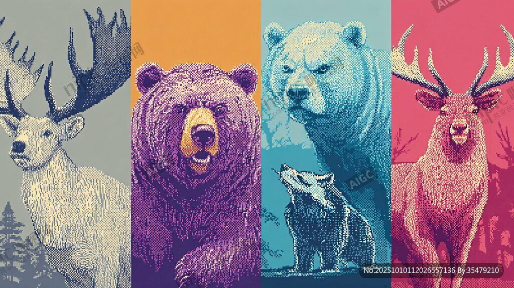 多彩野生動物插畫組合