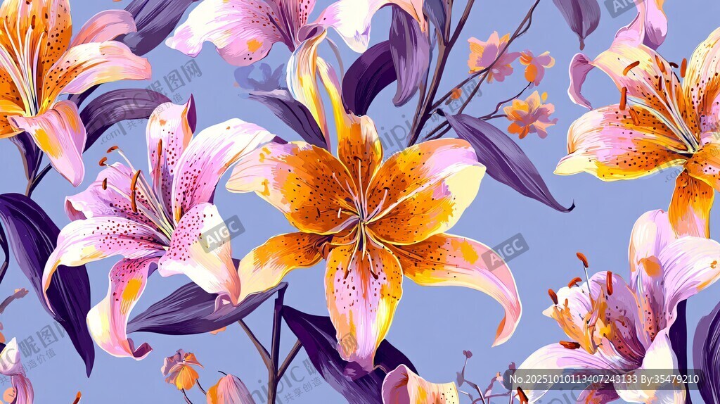 夢幻百合花圖案花卉背景