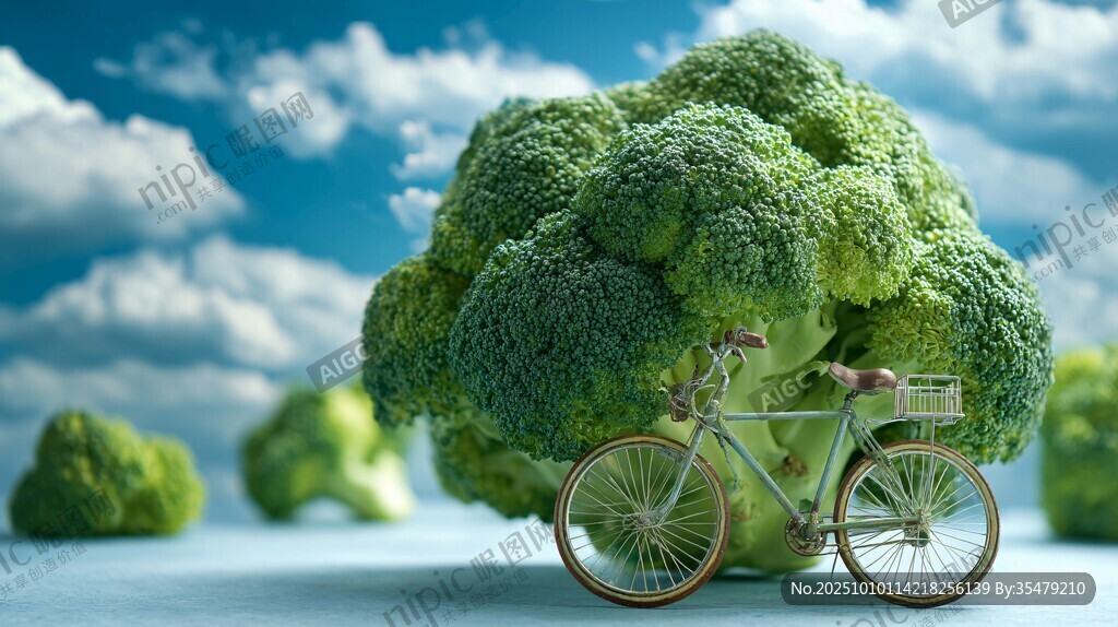 西蘭花旁的復(fù)古自行車景觀