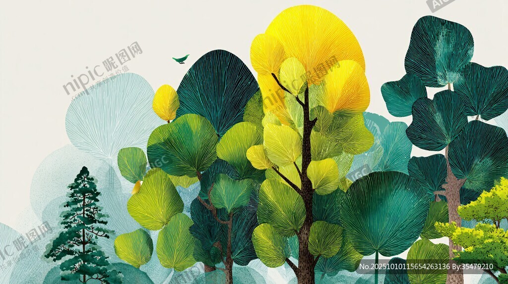秋日森林風(fēng)景插畫