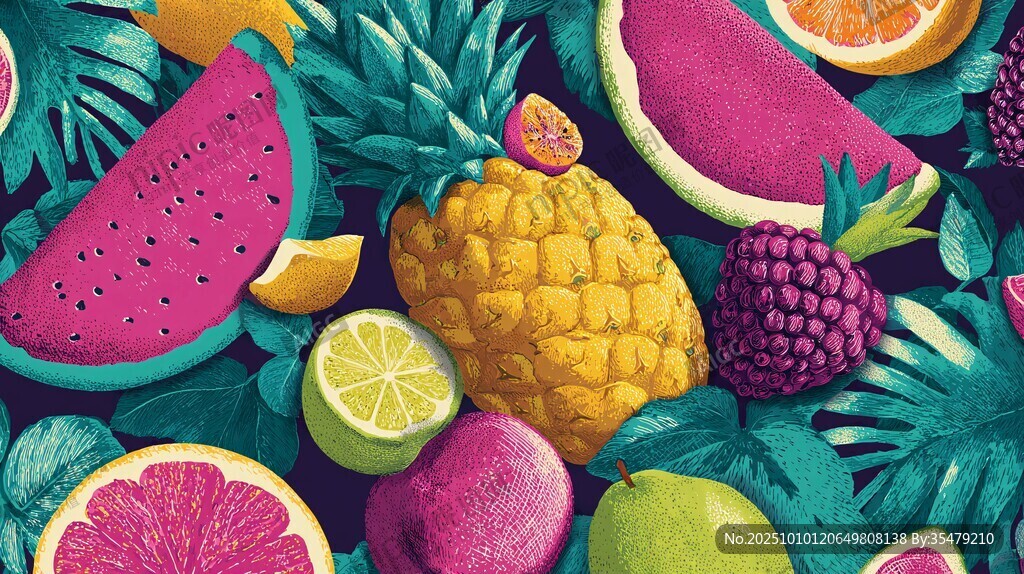 繽紛熱帶水果插畫