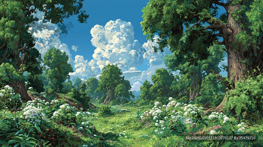 夏日蔥郁森林美景
