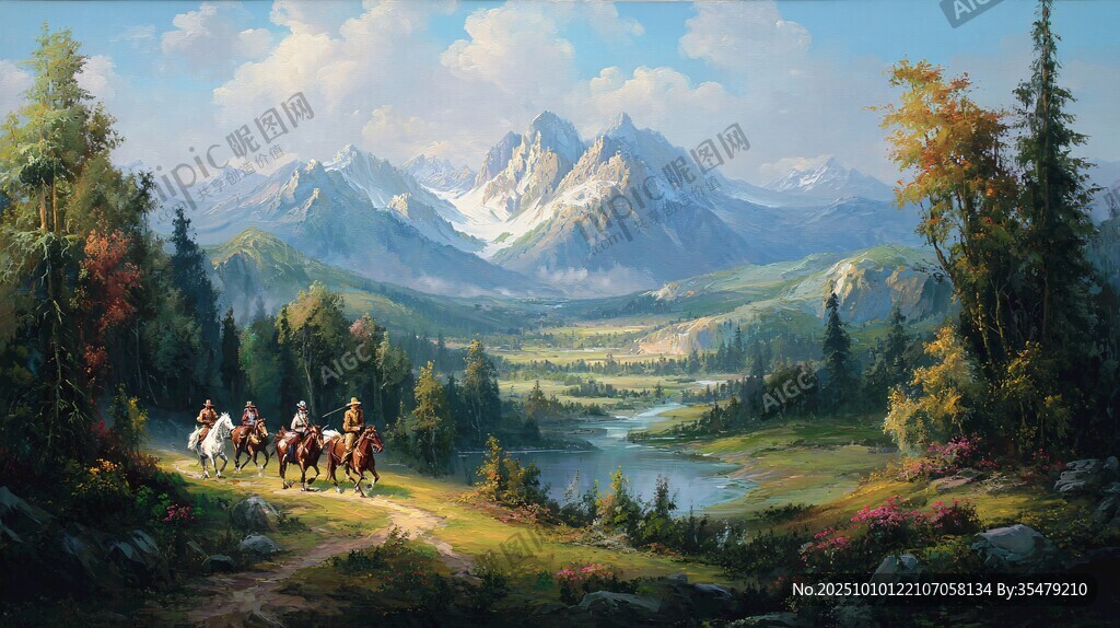 山間騎馬隊的美麗風景