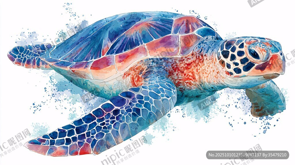 水彩風斑斕海龜插畫
