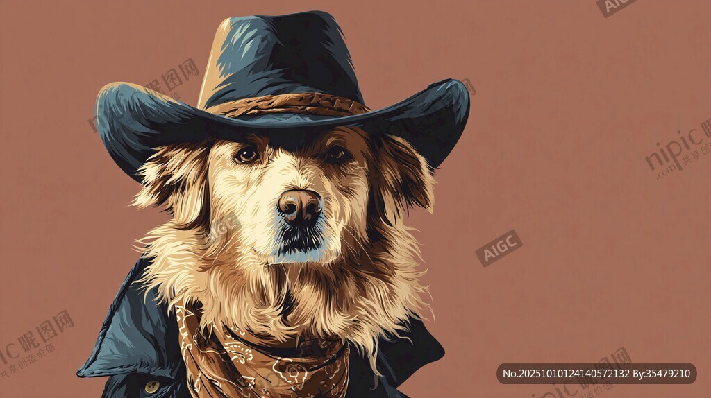 戴牛仔帽的帥氣金毛犬