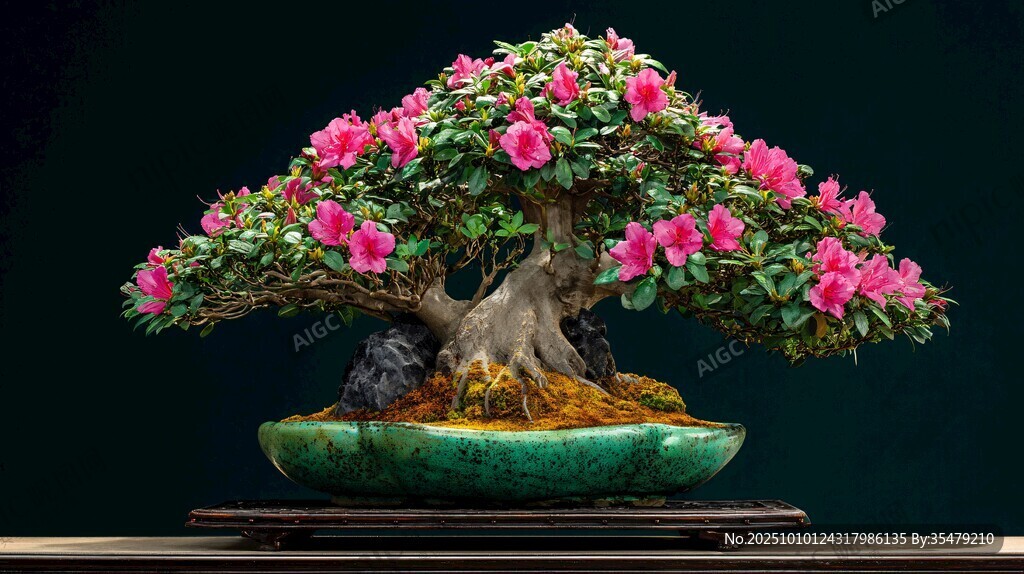 杜鵑盆景綻放艷麗花朵