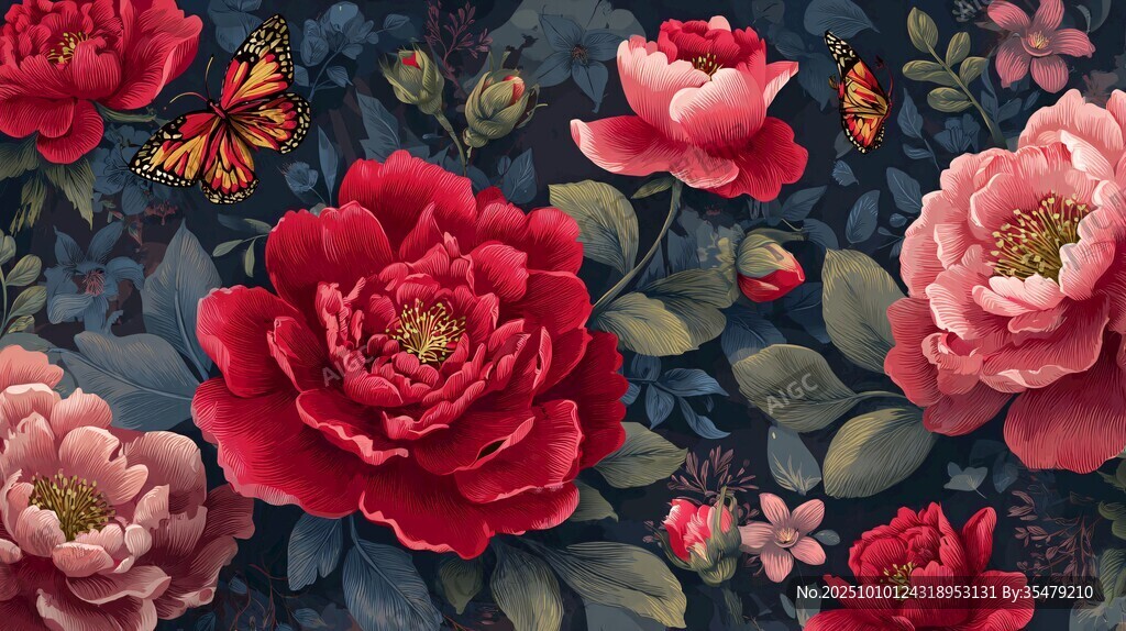 復(fù)古風(fēng)花卉與蝴蝶圖案